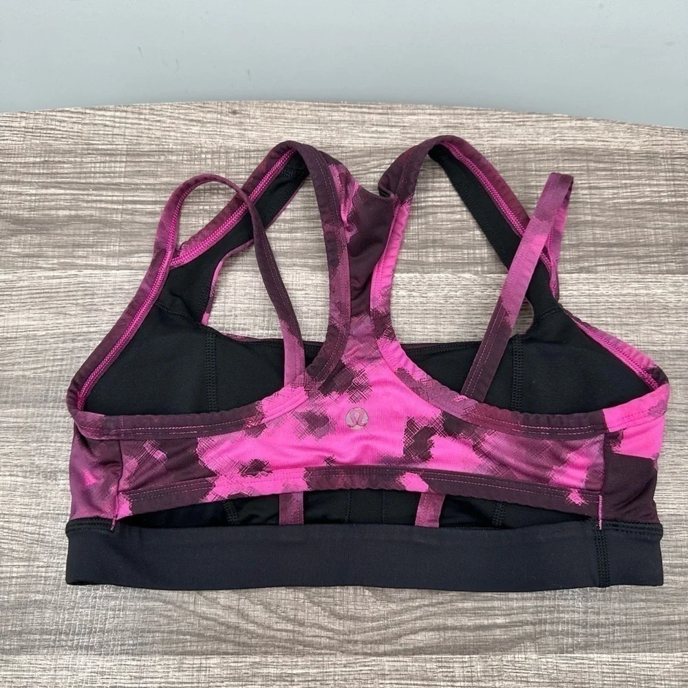 Lululemon 6 pink/black tie dye racerback Removable pad activewear sport bra